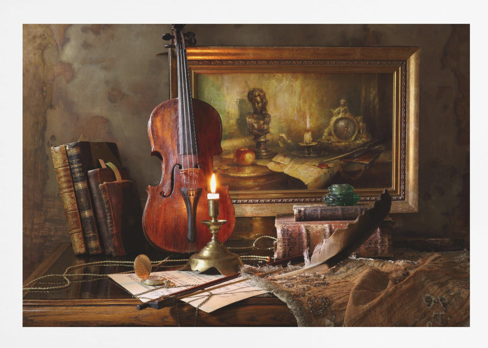 Still life with violin and painting - Poster / Art Print