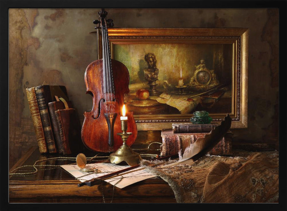 Still life with violin and painting - Poster / Art Print