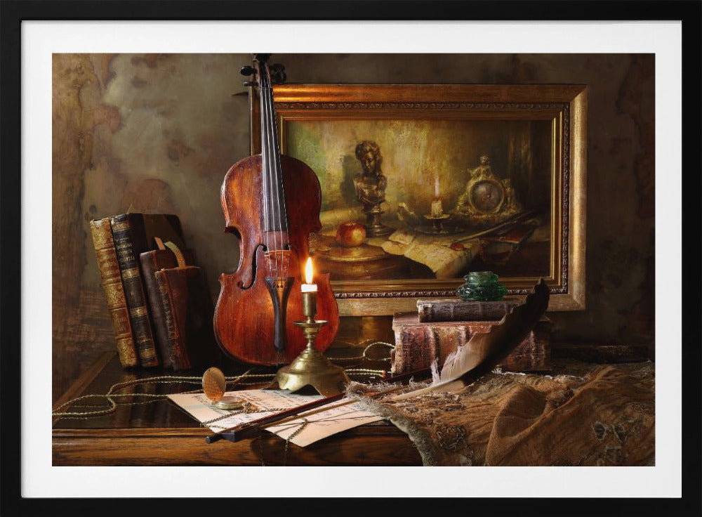 Still life with violin and painting - Poster / Art Print