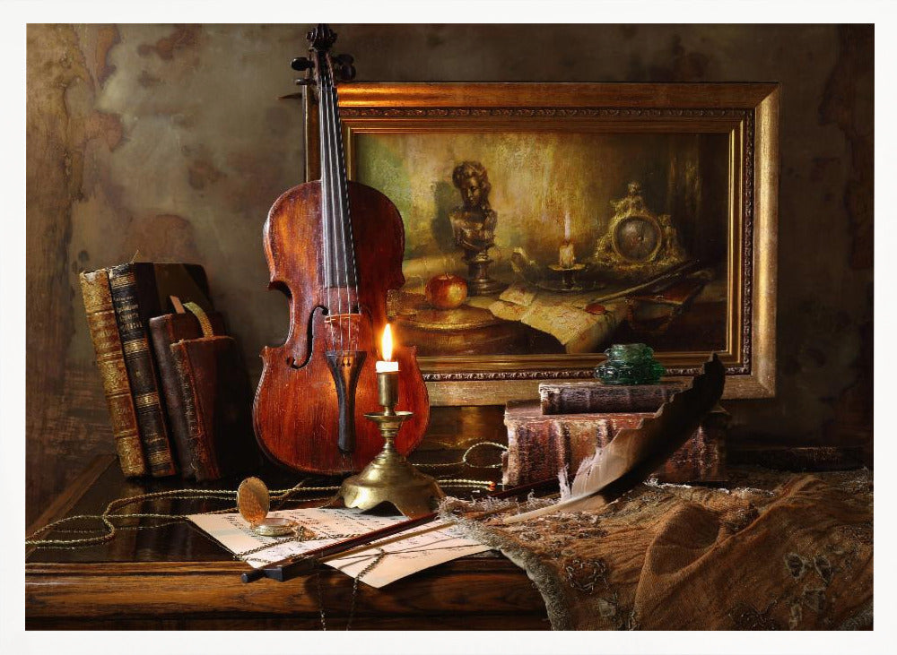 Still life with violin and painting - Poster / Art Print