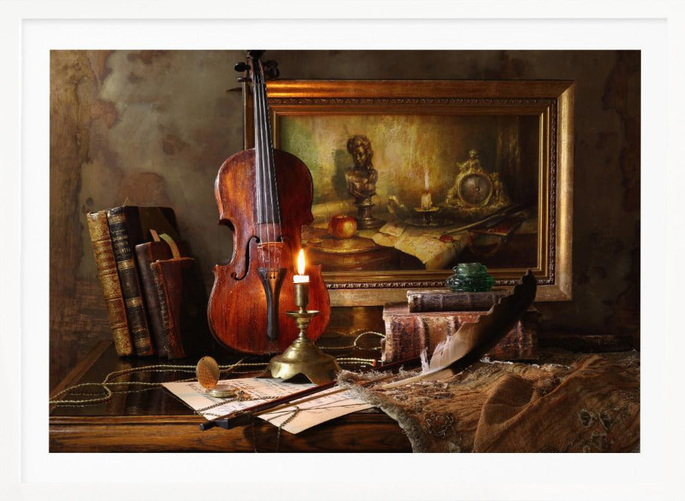 Still life with violin and painting - Poster / Art Print