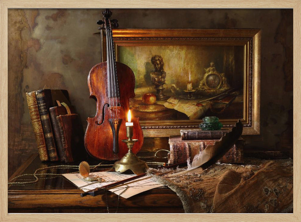 Still life with violin and painting - Poster / Art Print