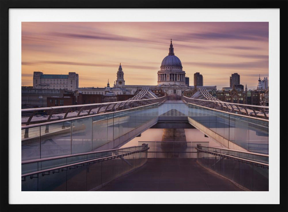 Millennium bridge leading towards St. Paul's church - Poster / Art Print