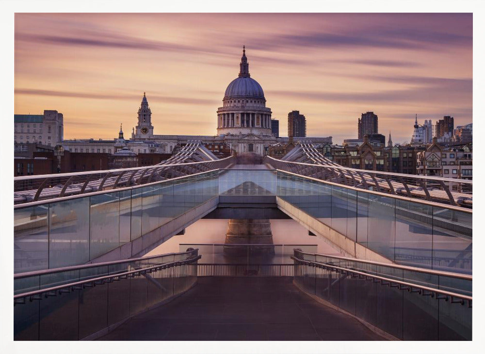 Millennium bridge leading towards St. Paul's church - Poster / Art Print
