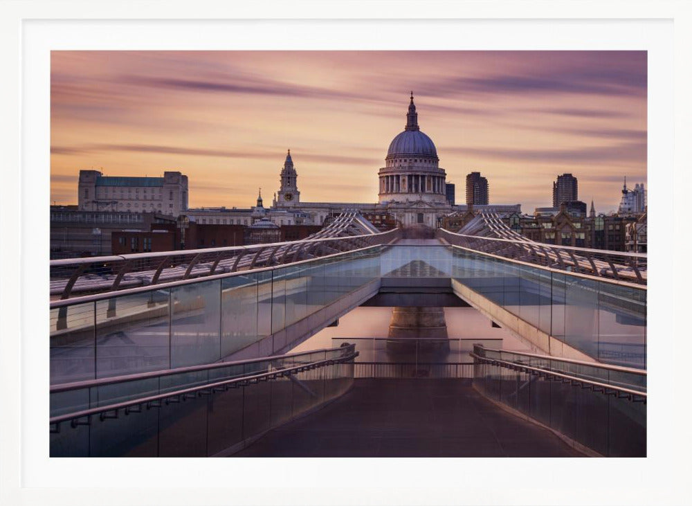 Millennium bridge leading towards St. Paul's church - Poster / Art Print