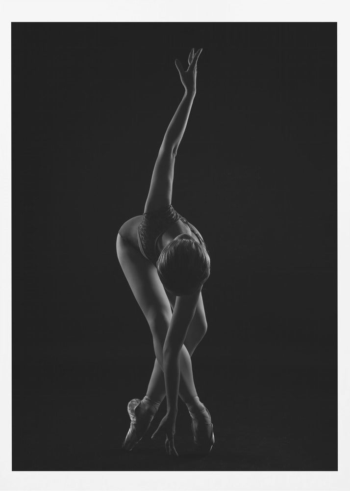 strings. the ballerina is standing on pointe shoes leaning forward and wrapping her arm around - Poster / Art Print