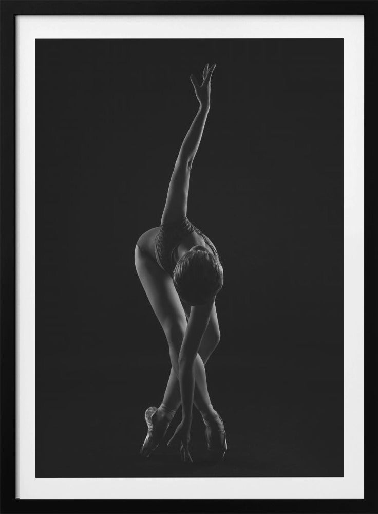 strings. the ballerina is standing on pointe shoes leaning forward and wrapping her arm around - Poster / Art Print