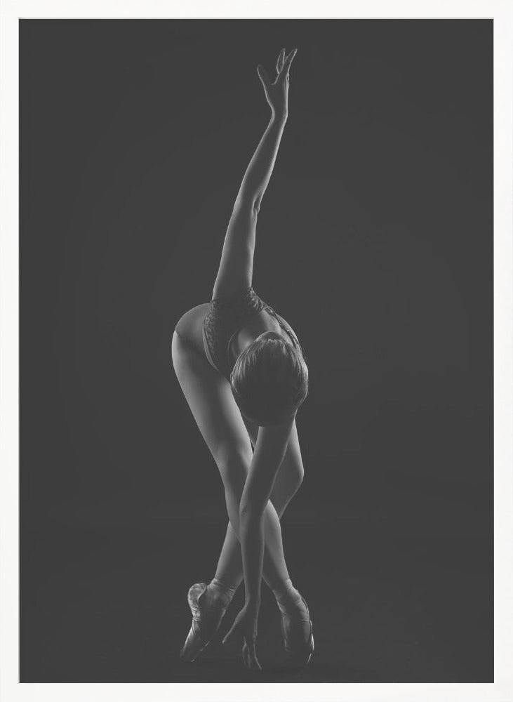 strings. the ballerina is standing on pointe shoes leaning forward and wrapping her arm around - Poster / Art Print