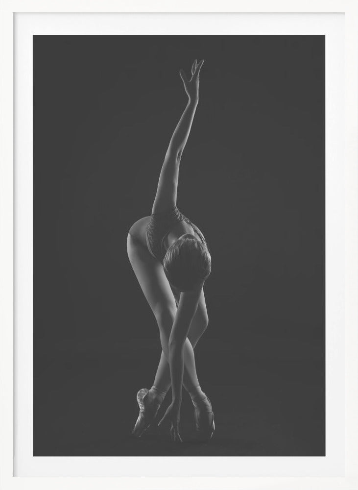 strings. the ballerina is standing on pointe shoes leaning forward and wrapping her arm around - Poster / Art Print