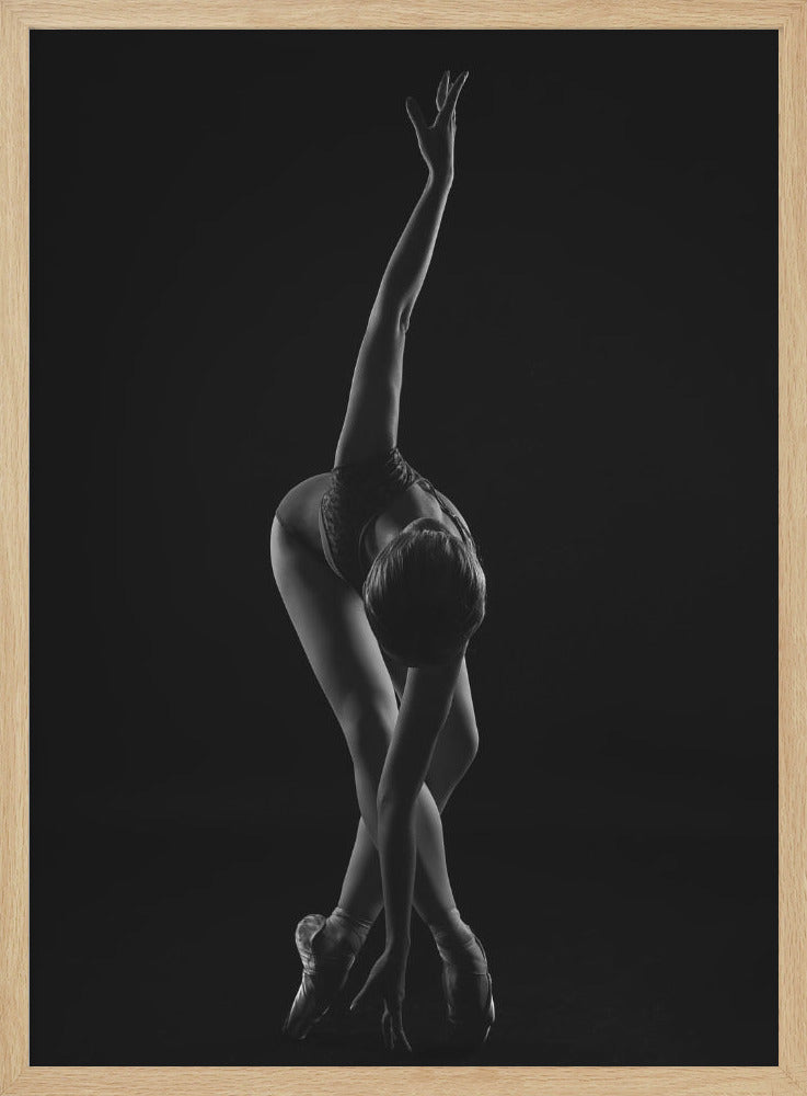 strings. the ballerina is standing on pointe shoes leaning forward and wrapping her arm around - Poster / Art Print