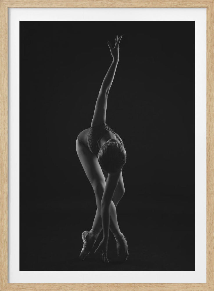 strings. the ballerina is standing on pointe shoes leaning forward and wrapping her arm around - Poster / Art Print