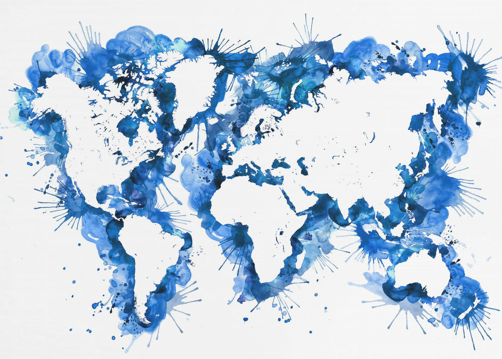 Blue strokes world map - Poster / Art Print