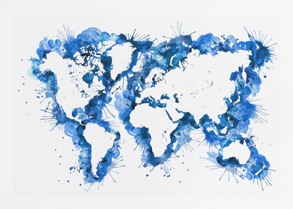 Blue strokes world map - Poster / Art Print