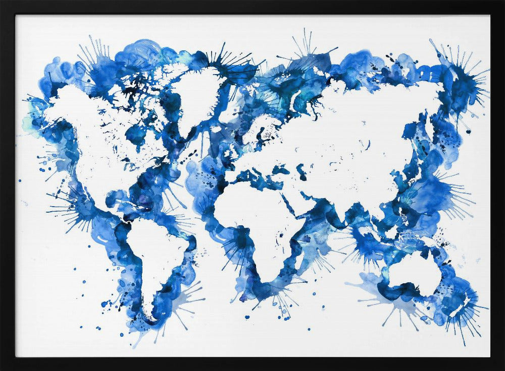 Blue strokes world map - Poster / Art Print