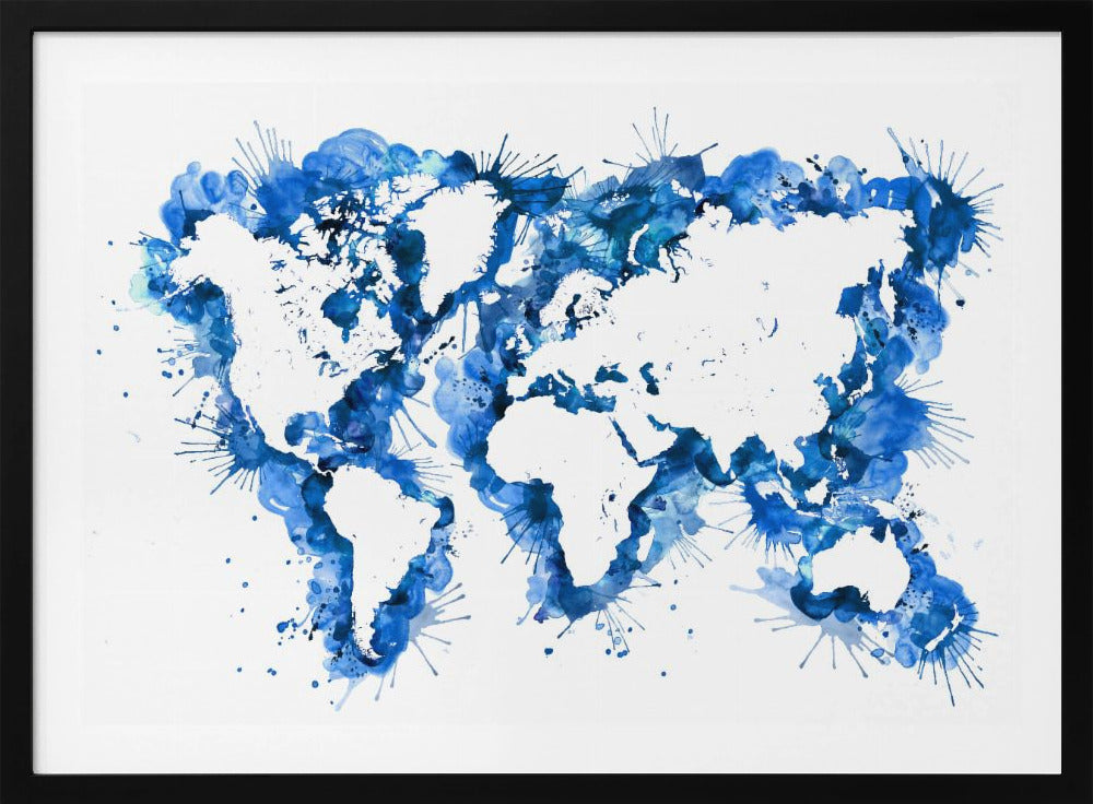 Blue strokes world map - Poster / Art Print
