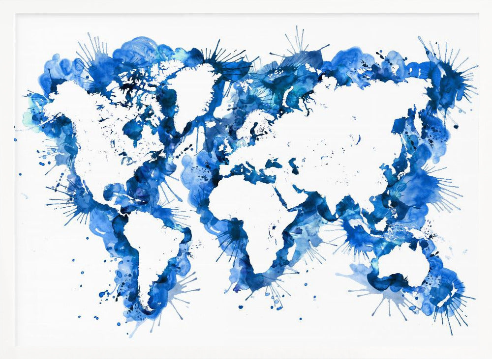 Blue strokes world map - Poster / Art Print