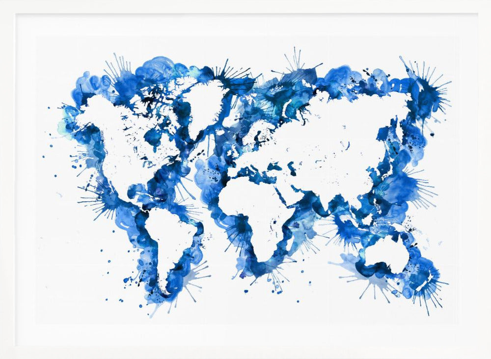 Blue strokes world map - Poster / Art Print