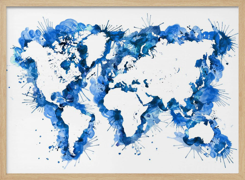 Blue strokes world map - Poster / Art Print