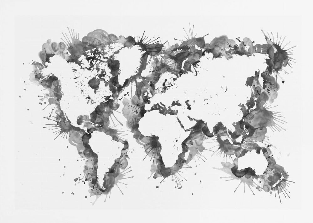 Gray strokes världskarta - Poster / Art Print