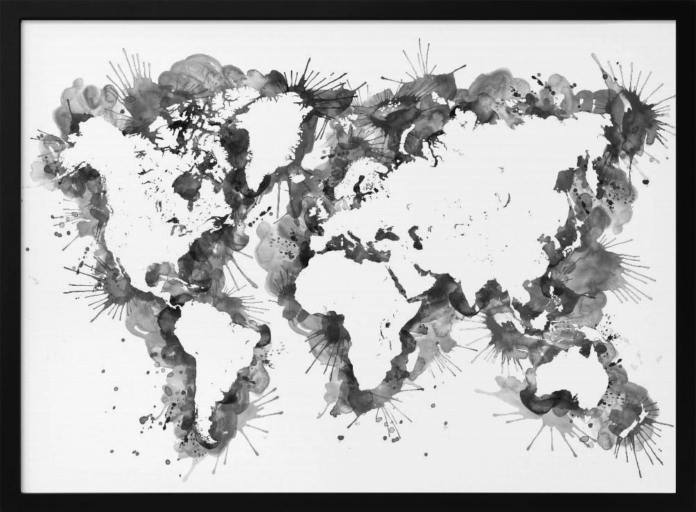 Gray strokes världskarta - Poster / Art Print