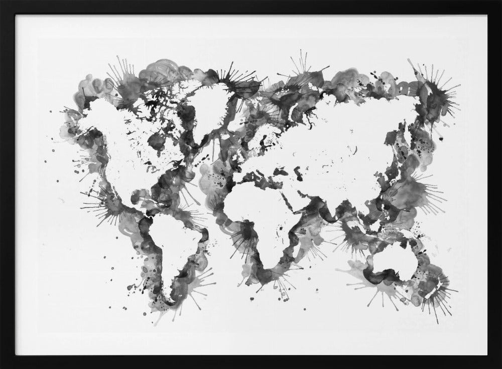 Gray strokes världskarta - Poster / Art Print