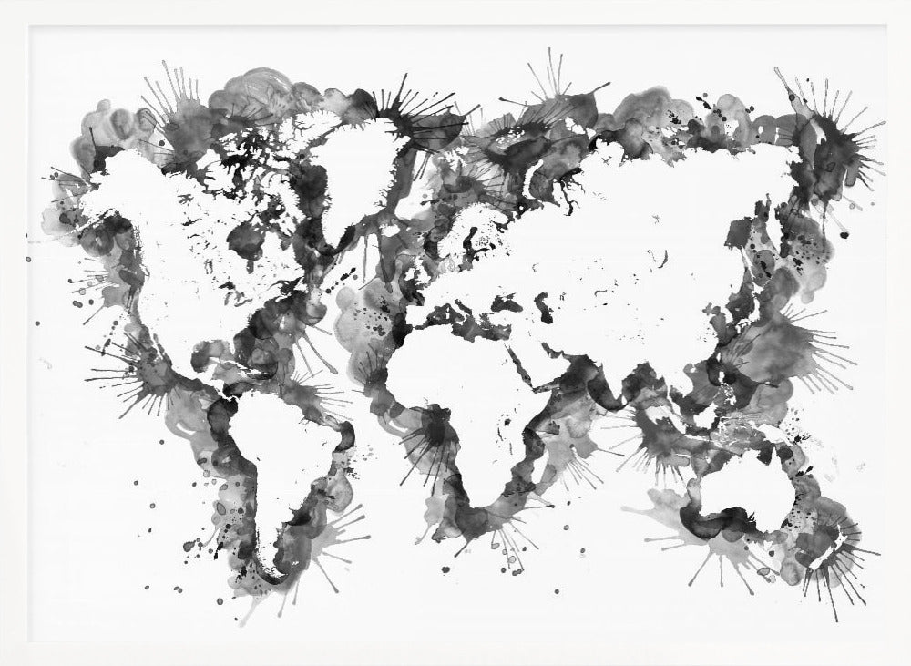 Gray strokes världskarta - Poster / Art Print