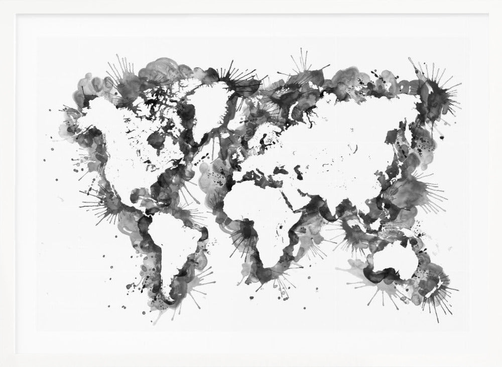 Gray strokes världskarta - Poster / Art Print