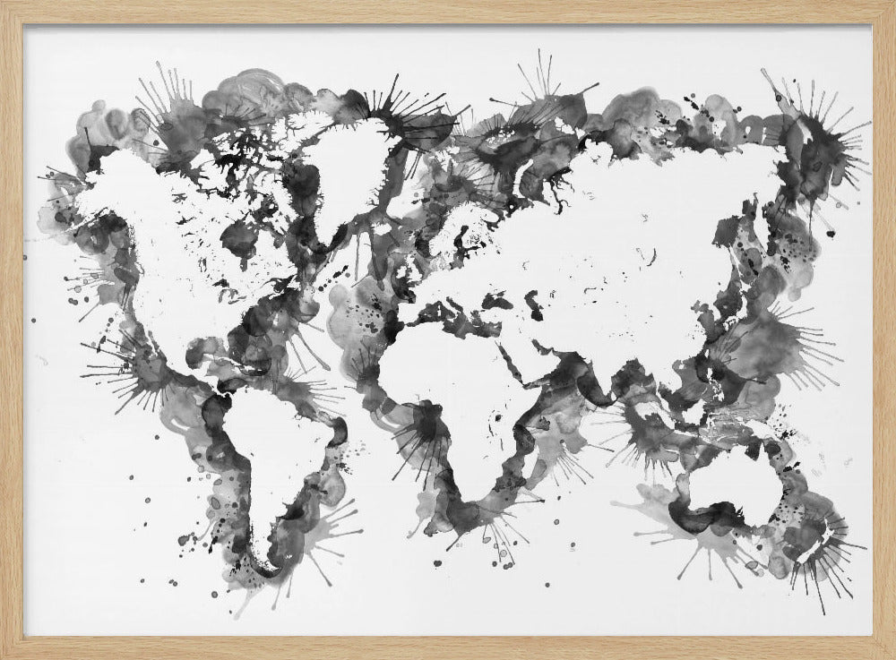 Gray strokes världskarta - Poster / Art Print