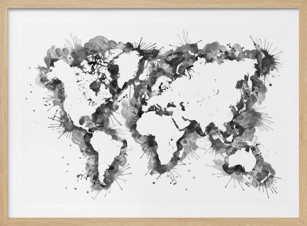 Gray strokes världskarta - Poster / Art Print