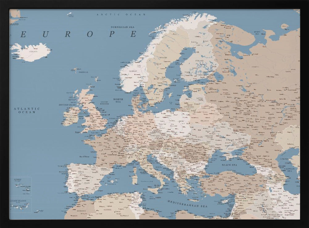 Amias detaljerade Europakarta - Poster / Art Print