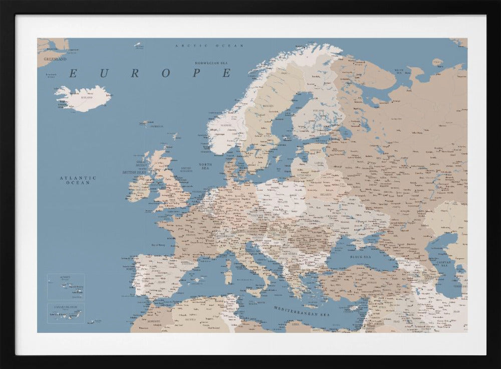 Amias detaljerade Europakarta - Poster / Art Print