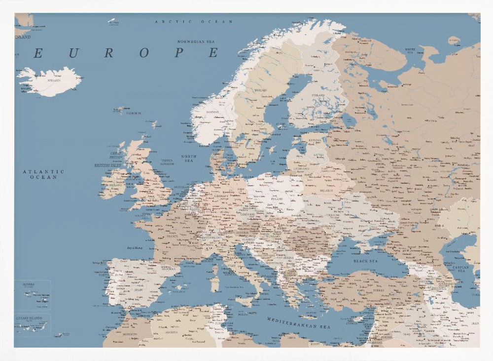 Amias detaljerade Europakarta - Poster / Art Print