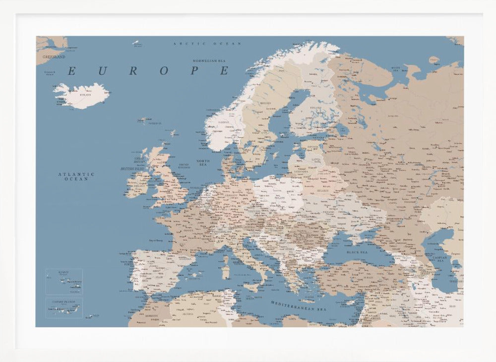 Amias detaljerade Europakarta - Poster / Art Print
