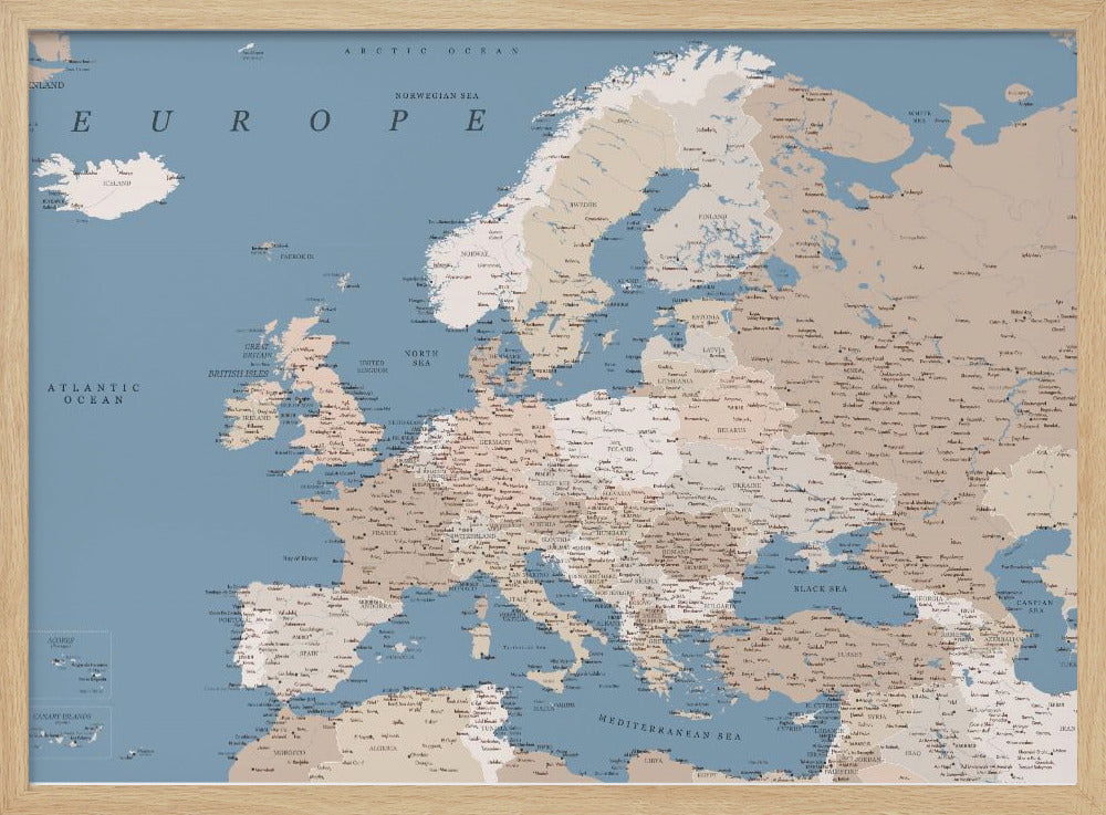 Amias detaljerade Europakarta - Poster / Art Print