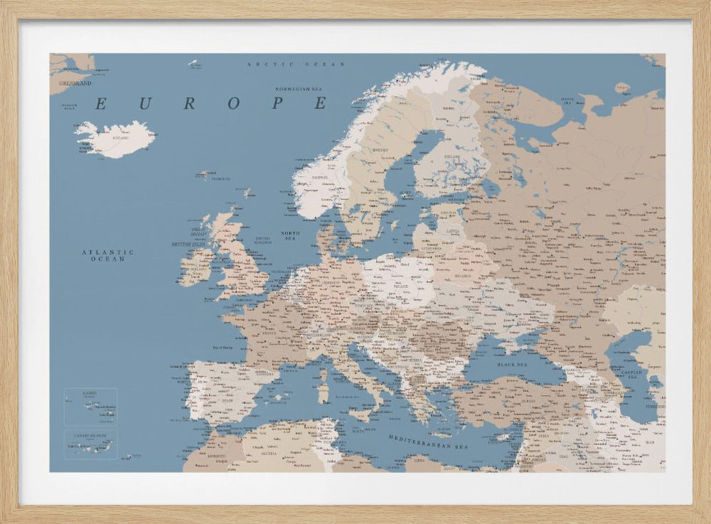 Amias detaljerade Europakarta - Poster / Art Print