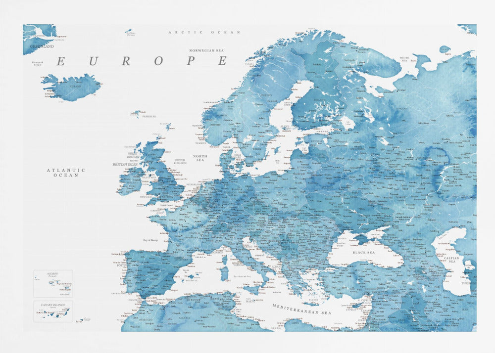 Blue detaljerade Europakarta - Poster / Art Print