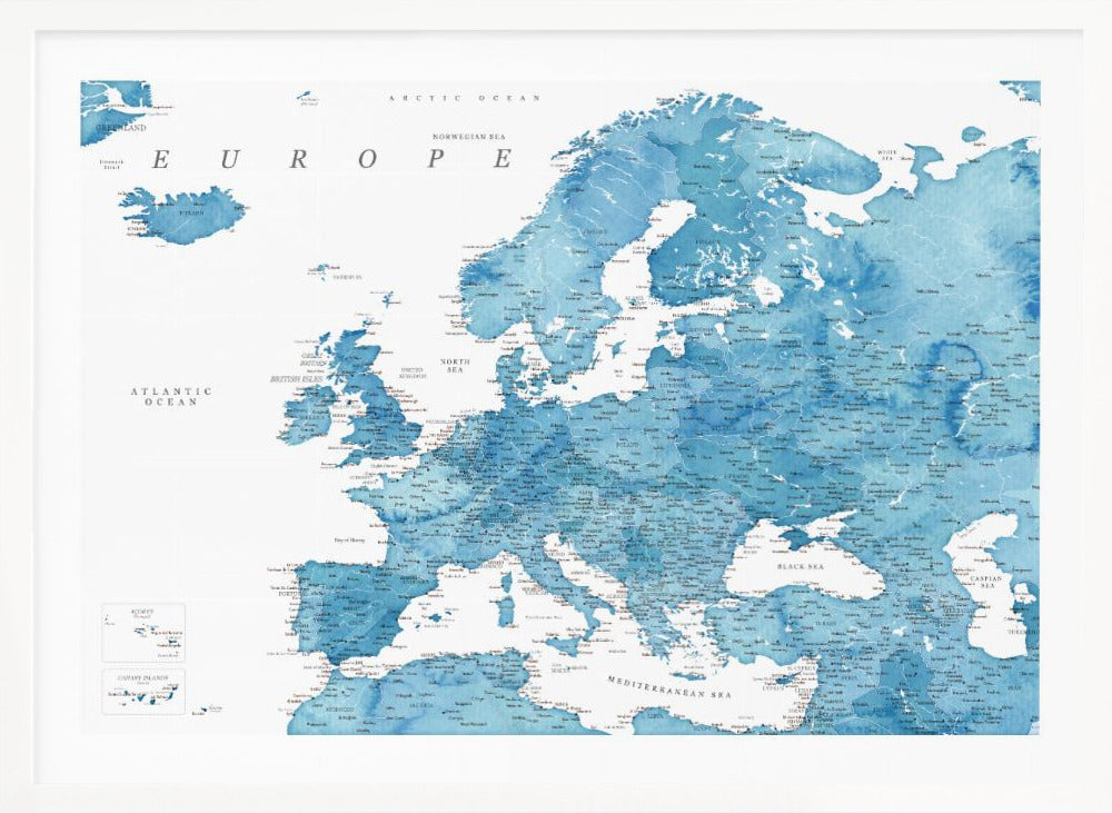 Blue detaljerade Europakarta - Poster / Art Print
