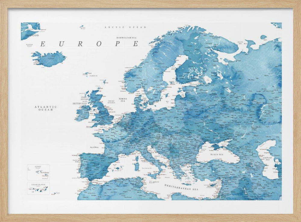 Blue detaljerade Europakarta - Poster / Art Print