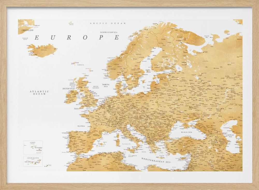 Golden detailed map of Europe - Poster / Art Print