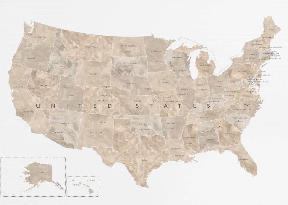 Taupe USA karta vattenfärg - Poster / Art Print