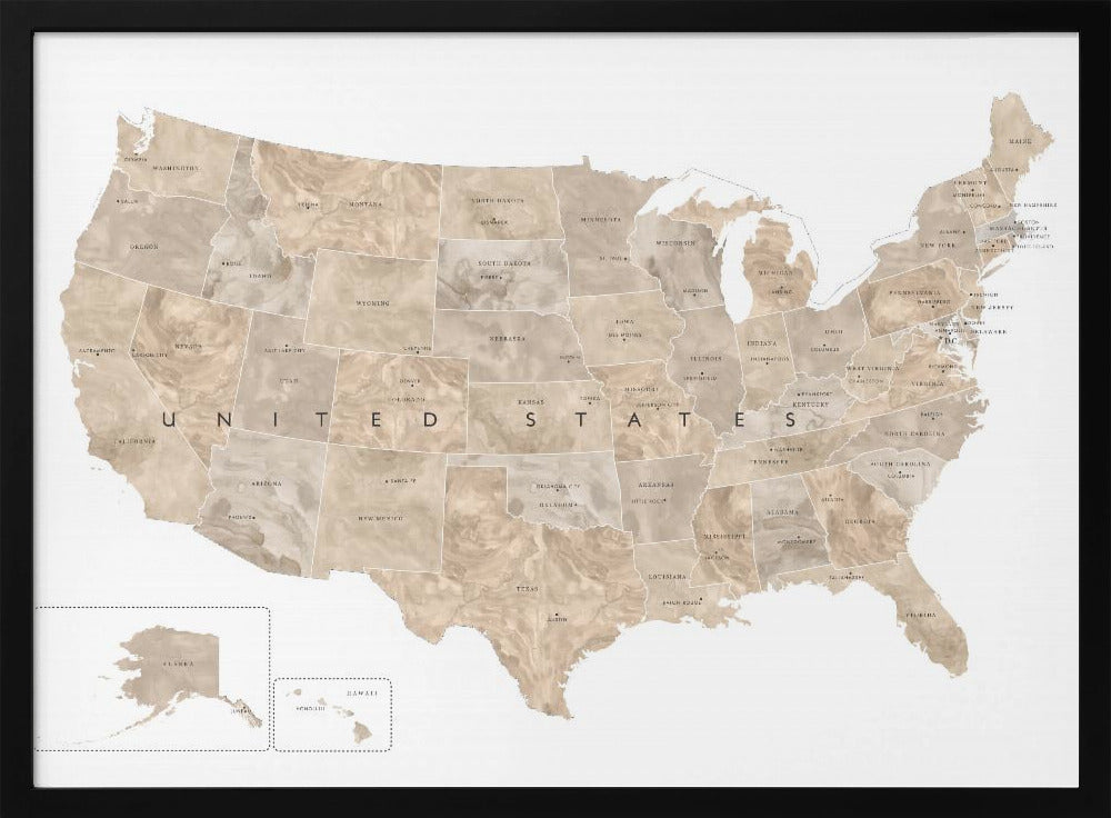 Taupe USA karta vattenfärg - Poster / Art Print