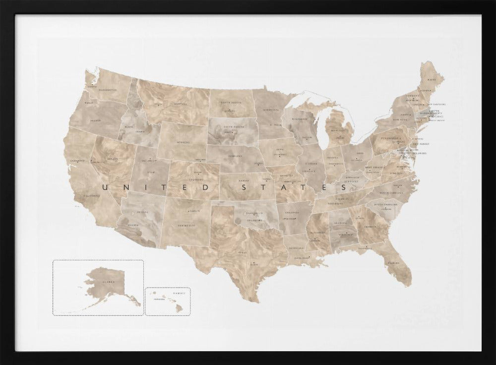 Taupe USA karta vattenfärg - Poster / Art Print