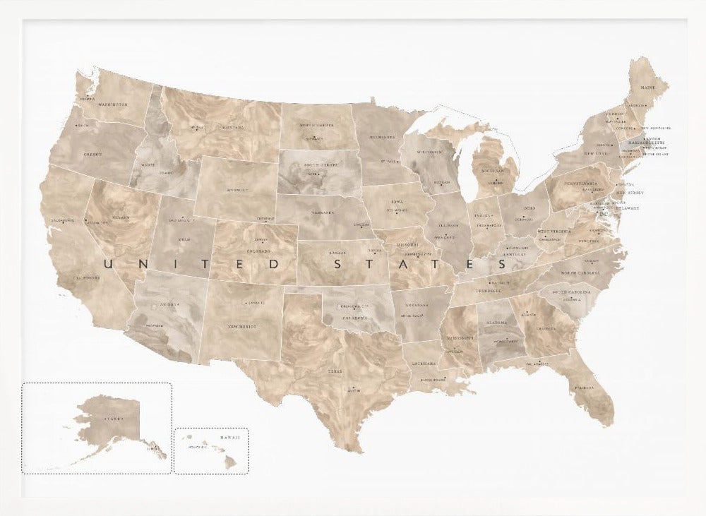 Taupe USA karta vattenfärg - Poster / Art Print