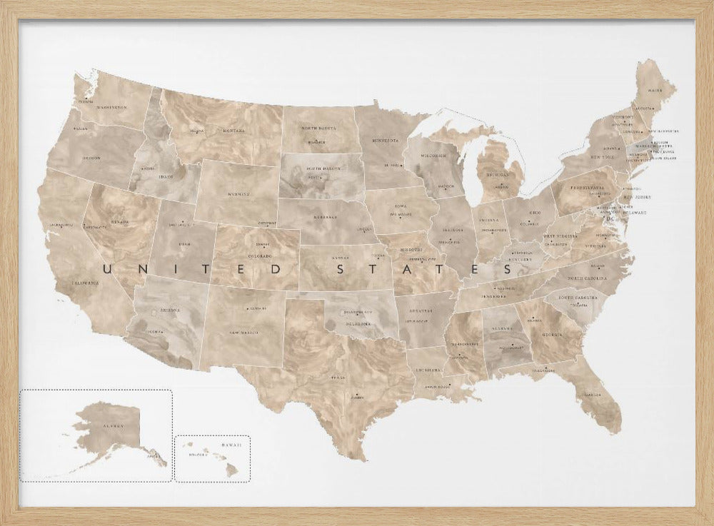 Taupe USA karta vattenfärg - Poster / Art Print