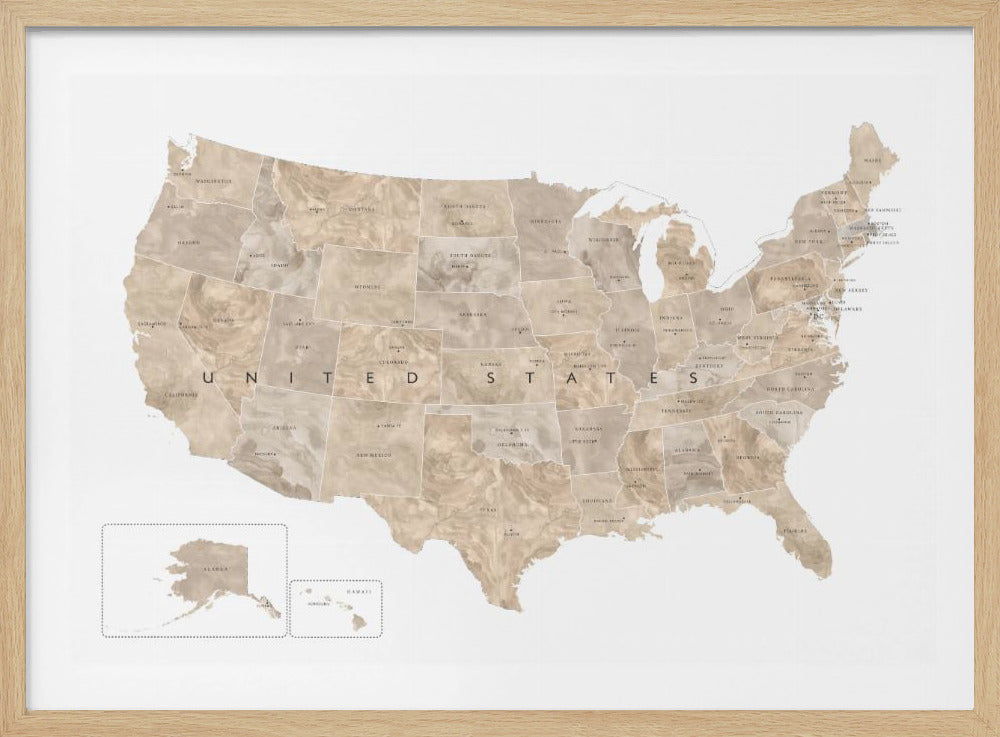 Taupe USA karta vattenfärg - Poster / Art Print