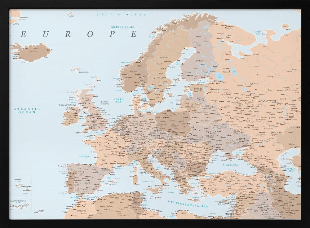 Neutral detaljerad karta av Europa - Poster / Art Print