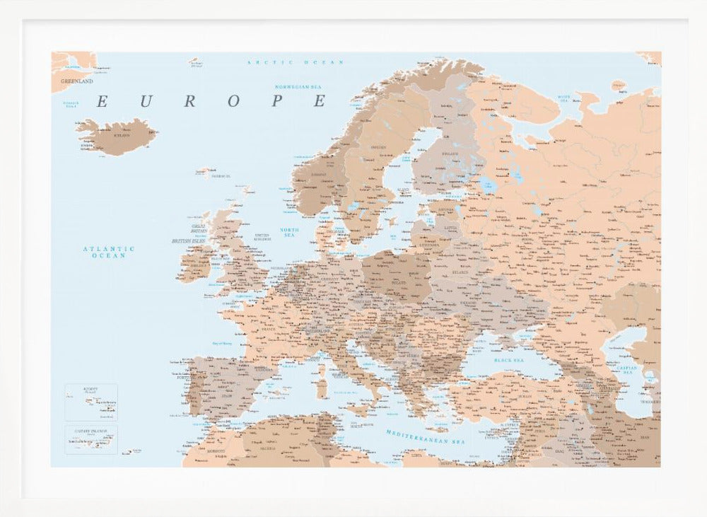 Neutral detaljerad karta av Europa - Poster / Art Print