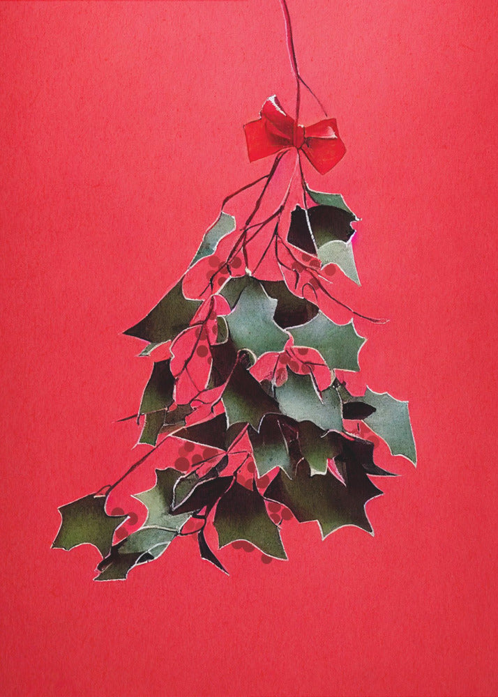 Mistletoe With Red Bow - Poster / Art Print