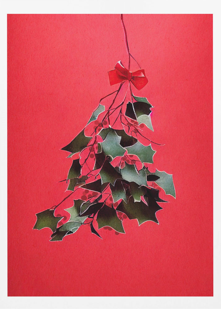 Mistletoe With Red Bow - Poster / Art Print