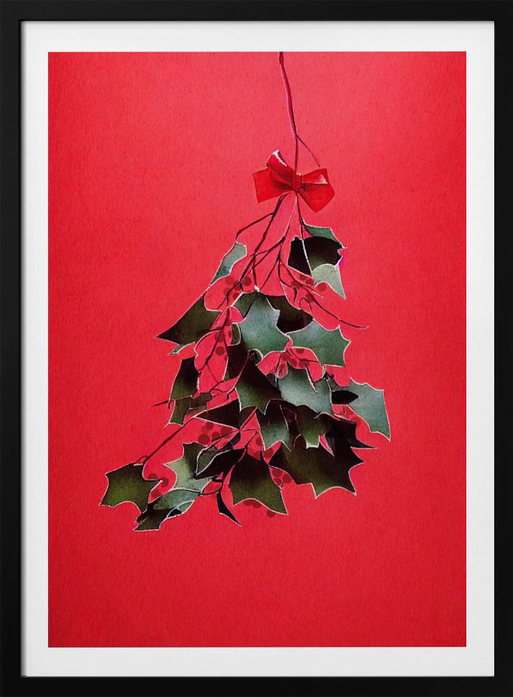 Mistletoe With Red Bow - Poster / Art Print